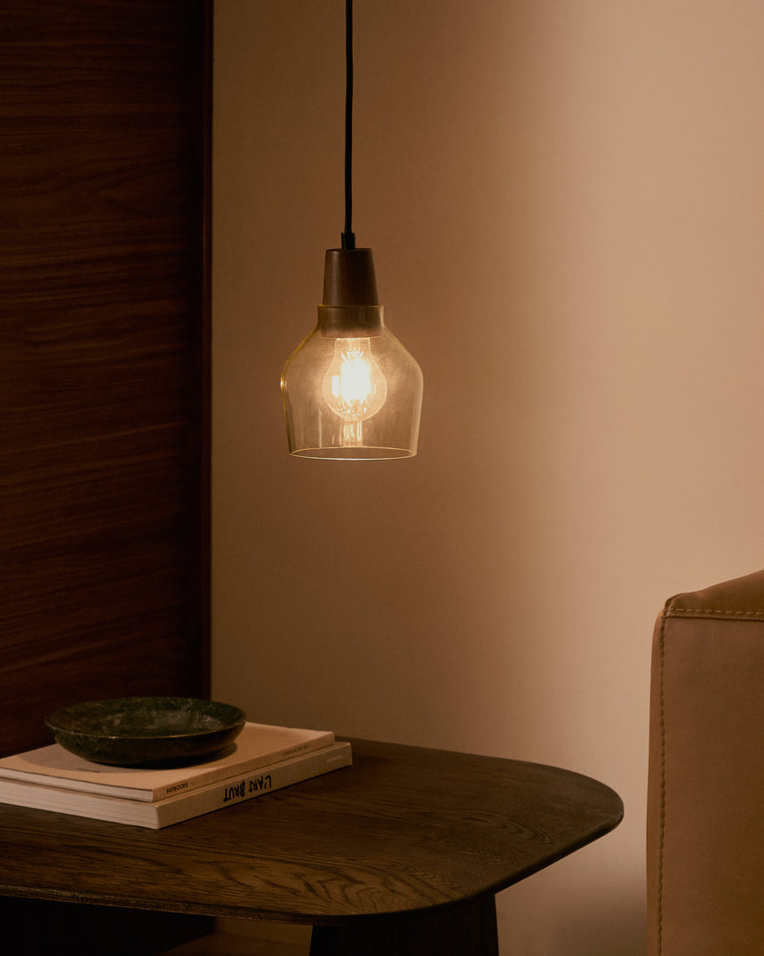 Deckenleuchte Silex aus grünem Glas und Walnussholz Ø 13 cm - ZEN ZONE Furniture