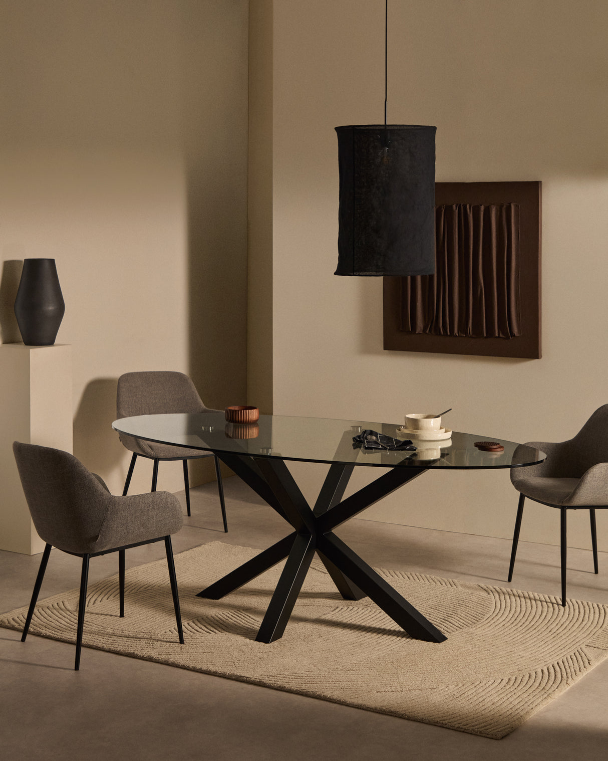 Mariela Schirm für Deckenlampe aus Leinen mit schwarzem Finish Ø 40 x 60 cm - ZEN ZONE Furniture