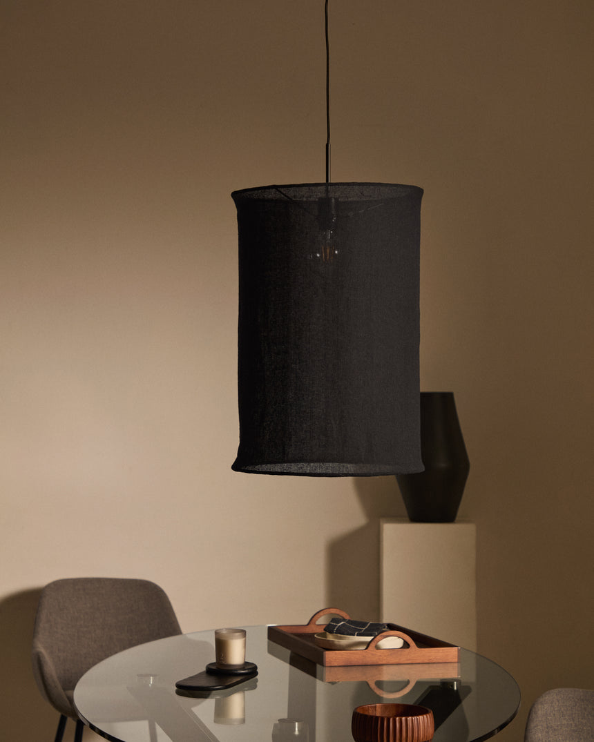 Mariela Schirm für Deckenlampe aus Leinen mit schwarzem Finish Ø 40 x 60 cm - ZEN ZONE Furniture