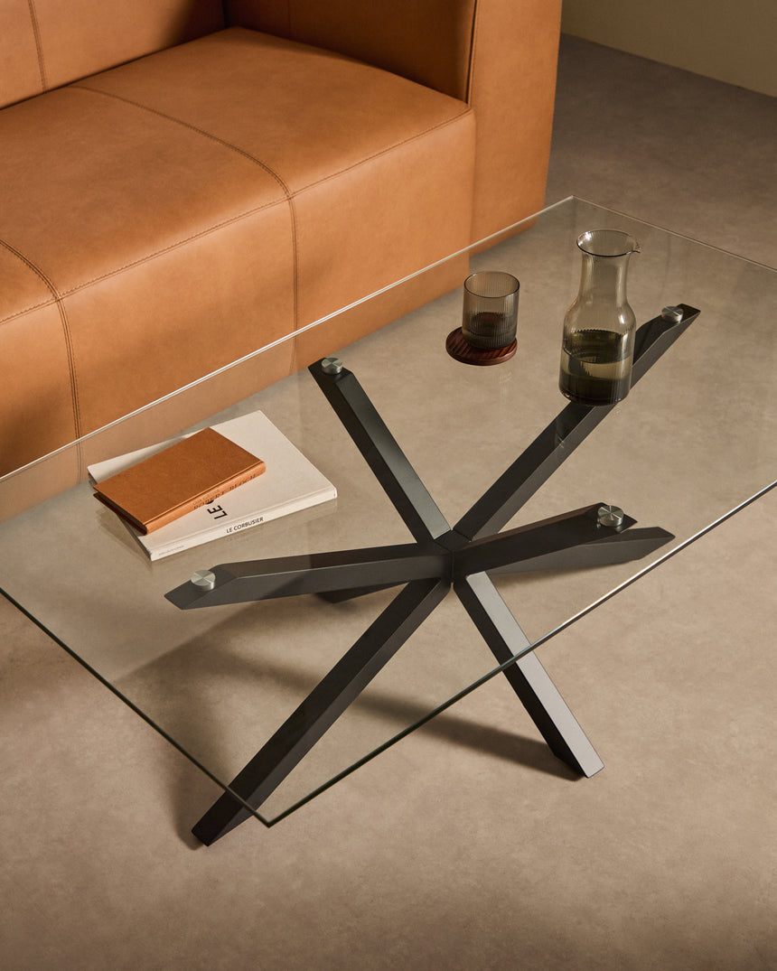 Argo Couchtisch 130 x 70 cm aus Glas und Stahlbeine mit schwarzem Finish - ZEN ZONE Furniture