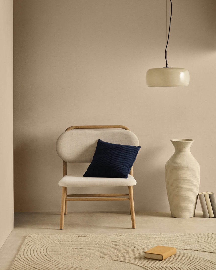 Sessel Helda aus beigefarbenem Chenille und massivem Eichenholz FSC Mix Credit - ZEN ZONE Furniture