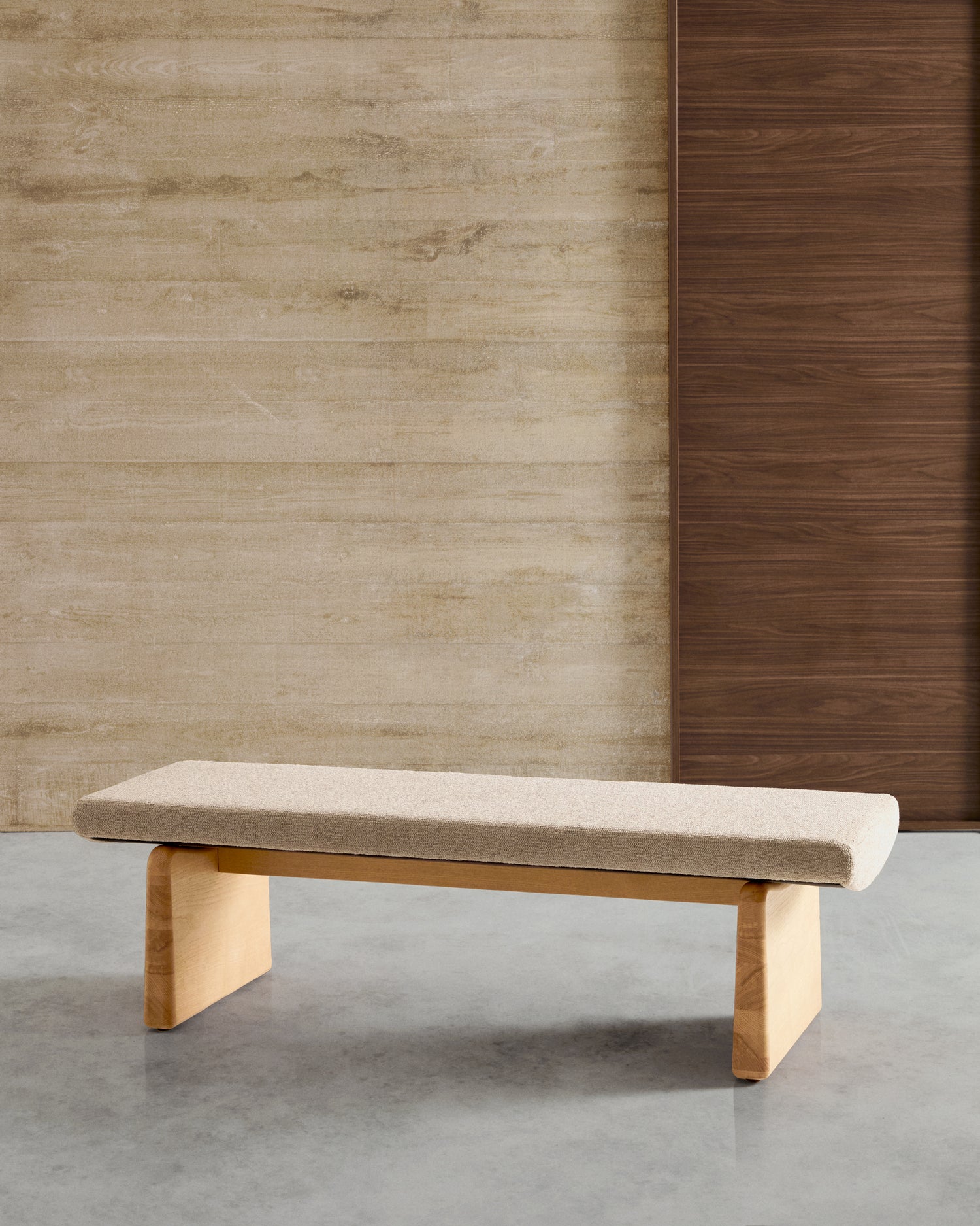 Polsterbank Topaz beige Chenille und massives Eschenholz mit natürlichem Finish 150cm FSC 100% - ZEN ZONE Furniture