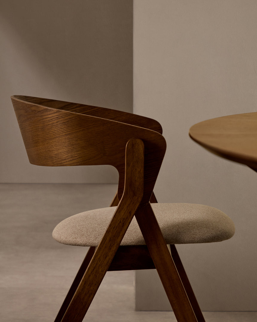 Stuhl Godia aus Eschefurnier und massivem Kautschukholz mit Wengé-Finish und beigefarbener Chenille - ZEN ZONE Furniture