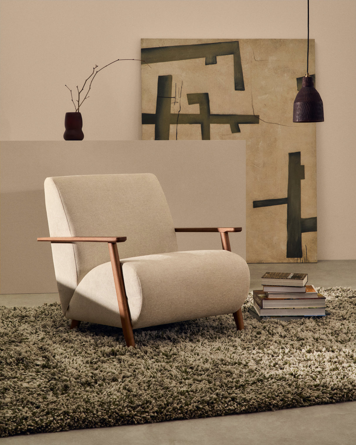 Meghan Sessel perlfarbener Chenille und massives Eschenholz mit Nussholzfinish FSC Mix Credit - ZEN ZONE Furniture