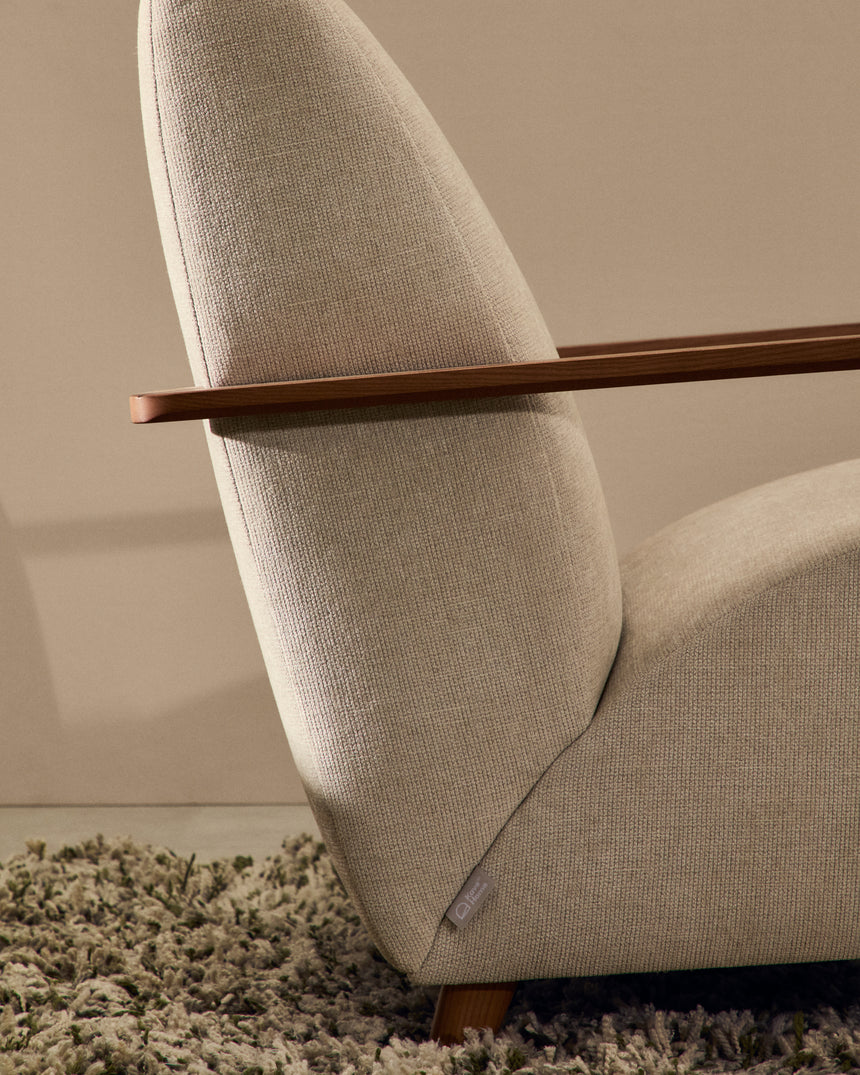 Meghan Sessel perlfarbener Chenille und massives Eschenholz mit Nussholzfinish FSC Mix Credit - ZEN ZONE Furniture