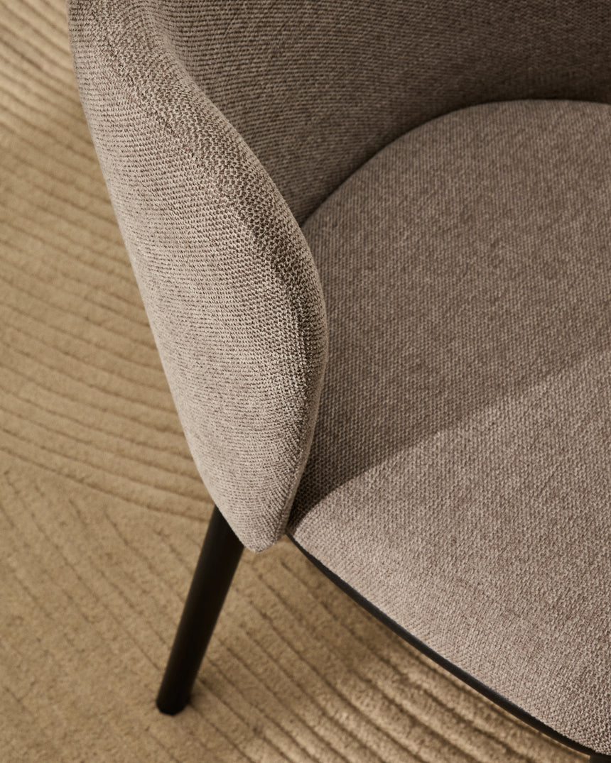 Ciselia Stuhl hellbraune Chenille und Stahl in Schwarz - ZEN ZONE Furniture
