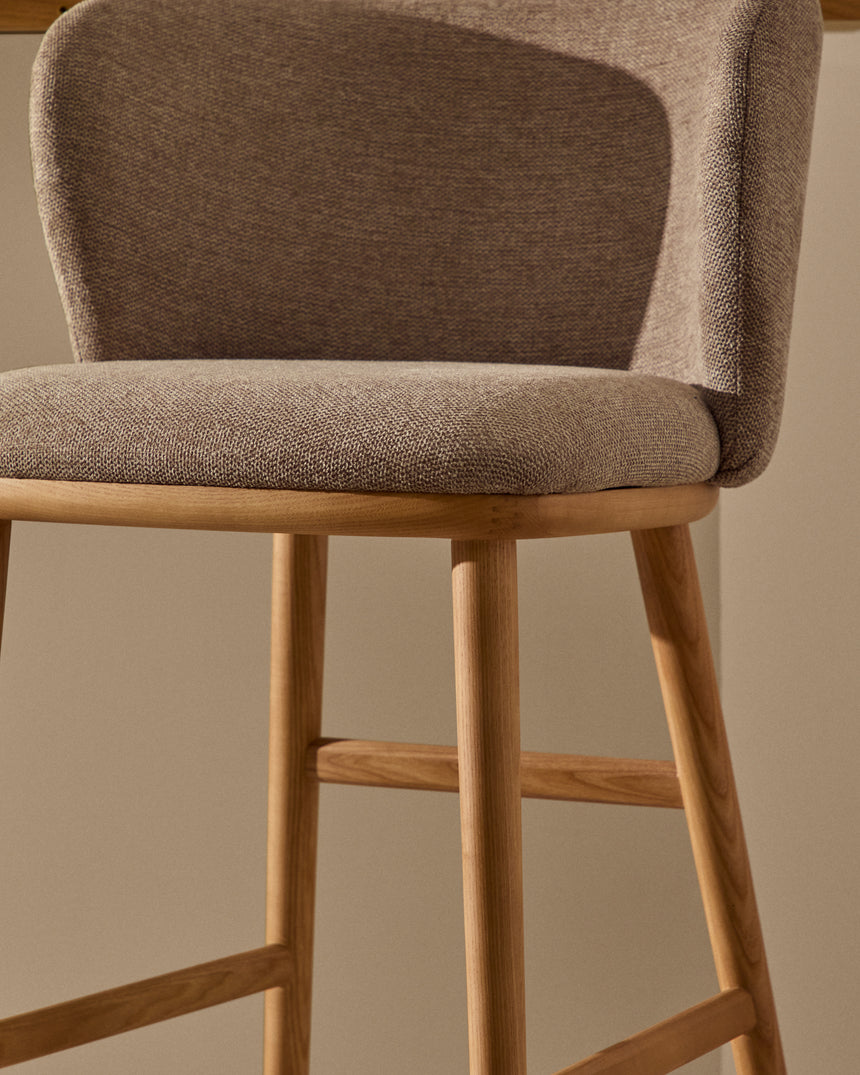 Hocker Ciselia braune Chenille und massive Esche mit natürlichem Finish FSC Mix Credit 65 cm - ZEN ZONE Furniture