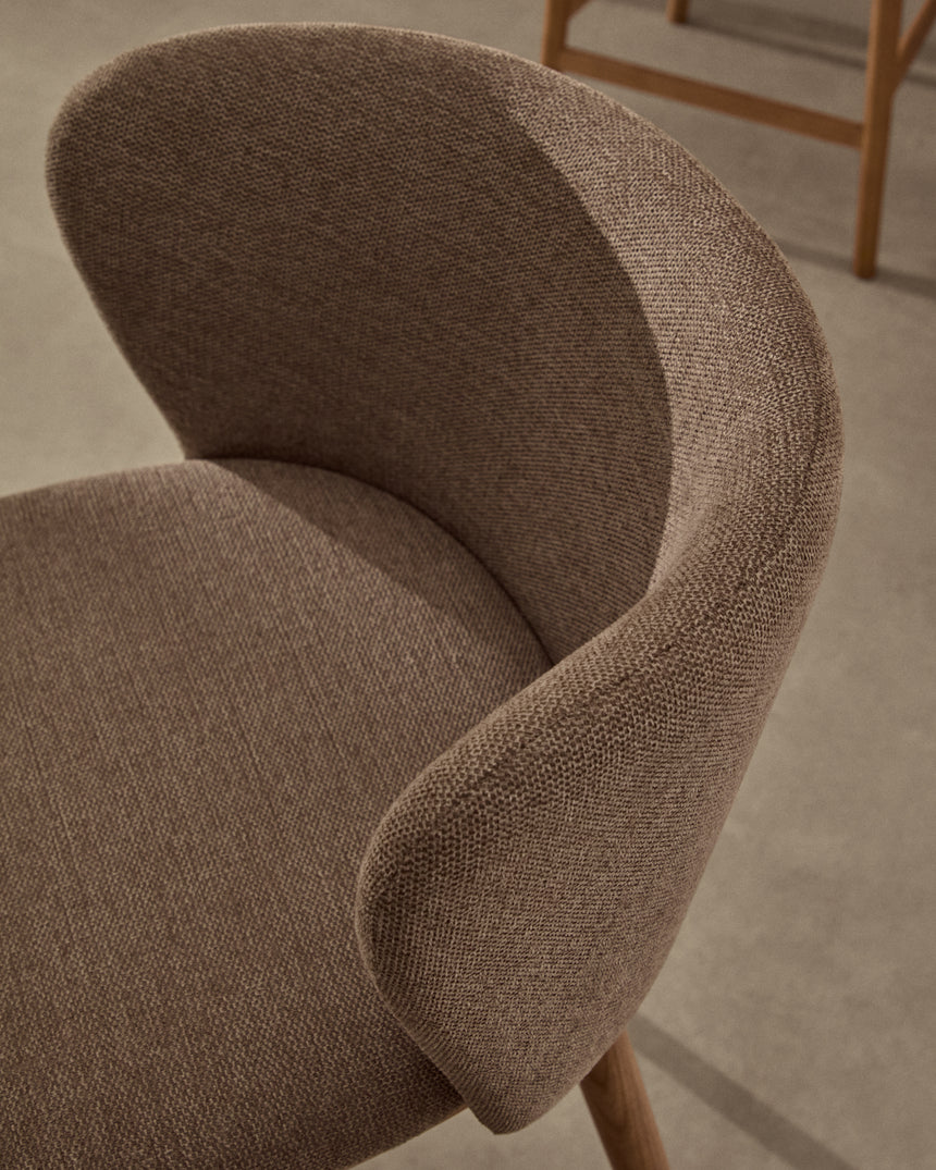 Hocker Ciselia braune Chenille und massive Esche mit natürlichem Finish FSC Mix Credit 65 cm - ZEN ZONE Furniture