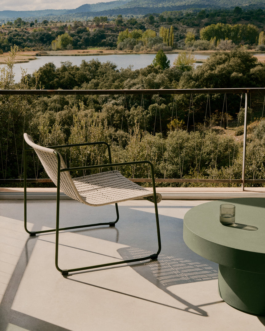 Sessel Maurina aus grün verzinktem Stahl mit écrufarbenem und grauem Seil - ZEN ZONE Furniture