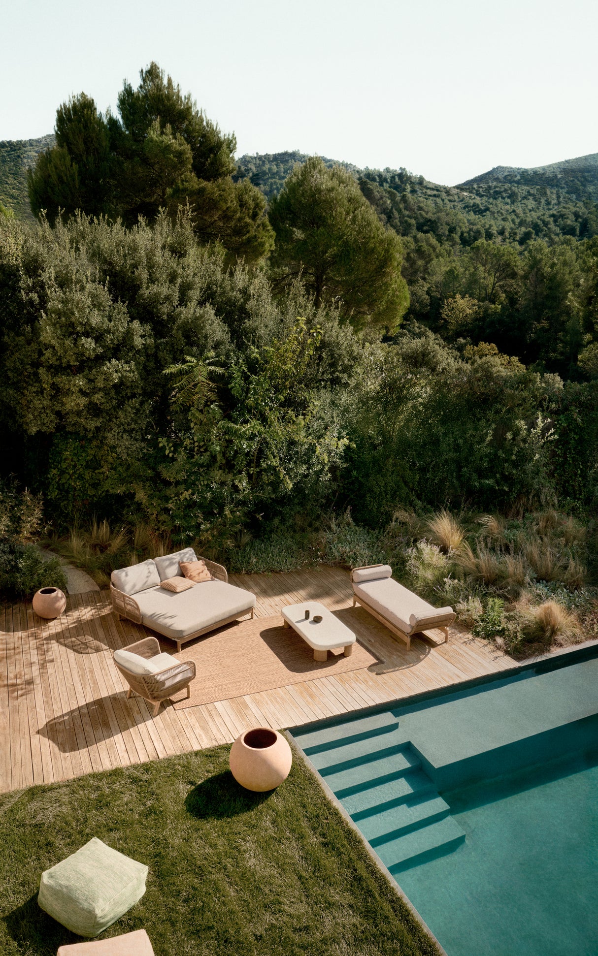 2er-Sonnenliege Catalina aus beigem Seil und massivem Akazienholz FSC 100% - ZEN ZONE Furniture