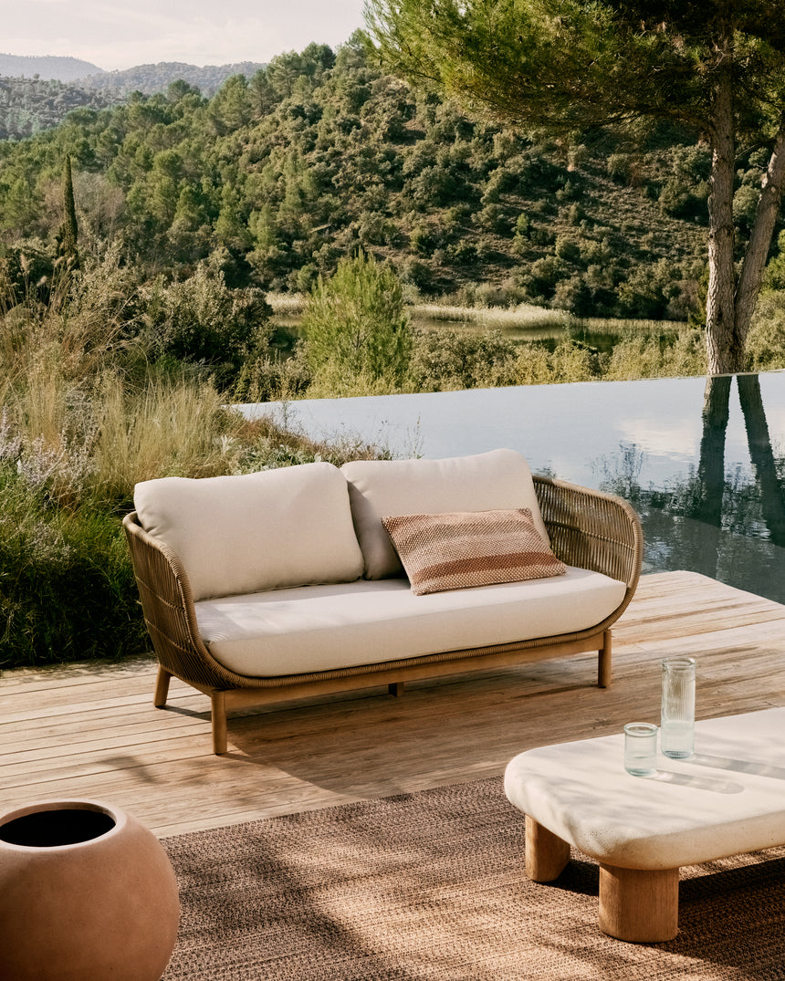 Catalina 3-Sitzer Sofa aus beigem Seil und massivem Akazienholz 170 cm 100% FSC - ZEN ZONE Furniture