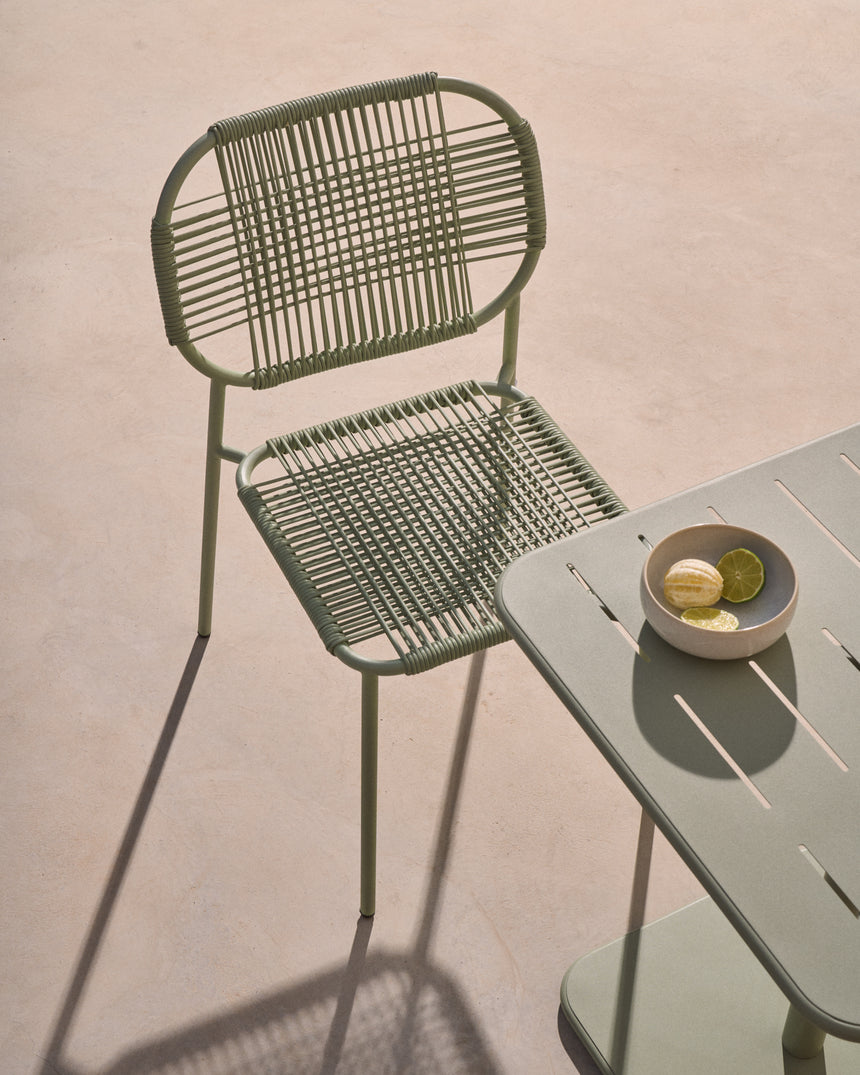 Stapelbarer Talaier Outdoor-Stuhl aus synthetischem Seil und verzinktem Stahl mit türkisfarbenem Finish - ZEN ZONE Furniture