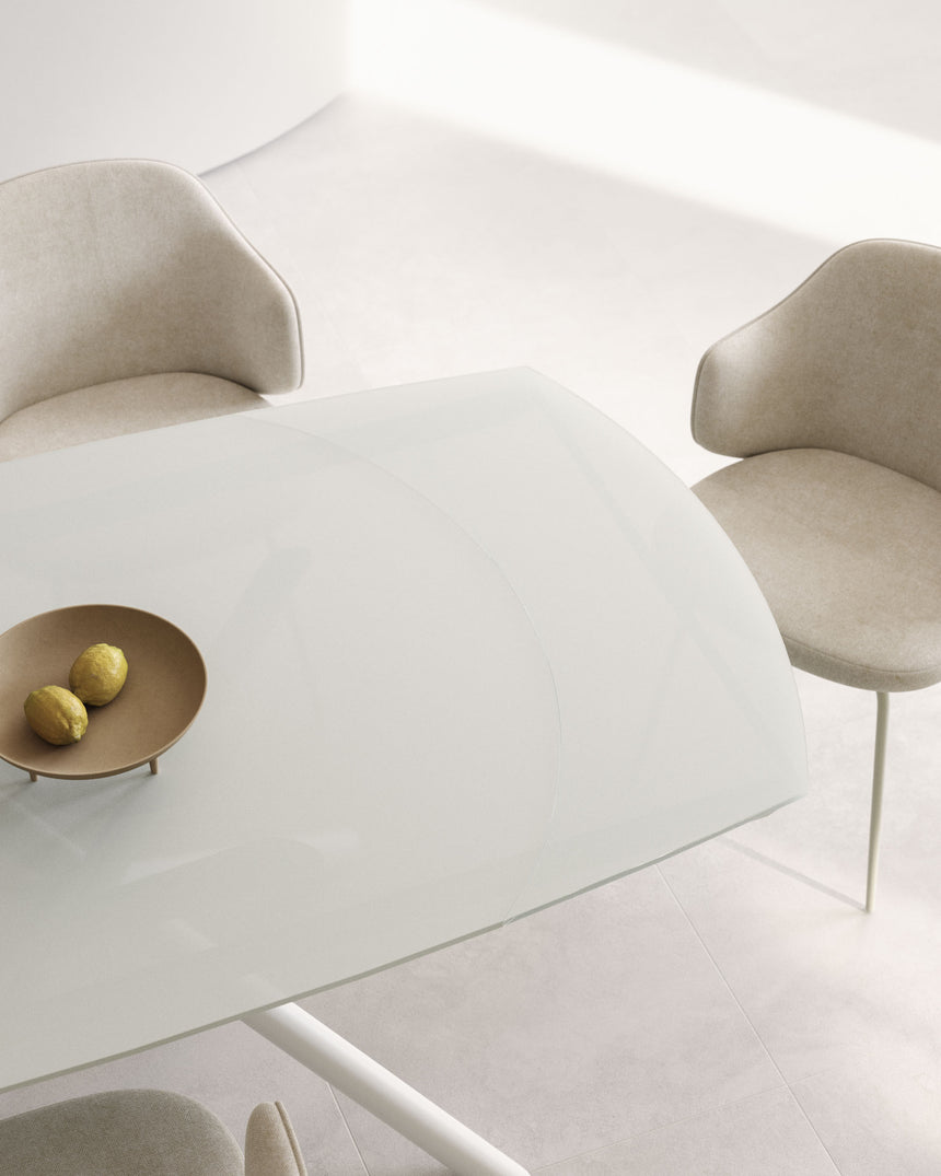 Yodalia Ausziehtisch aus getempertem Glas und Stahlbeine mit weißem Finish 130(190)x100 cm - ZEN ZONE Furniture