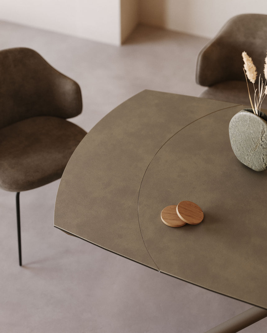 Yodalia Ausziehtisch mit Feinsteinzeugplatte und Stahlbeine braun 130(190)x100 cm - ZEN ZONE Furniture
