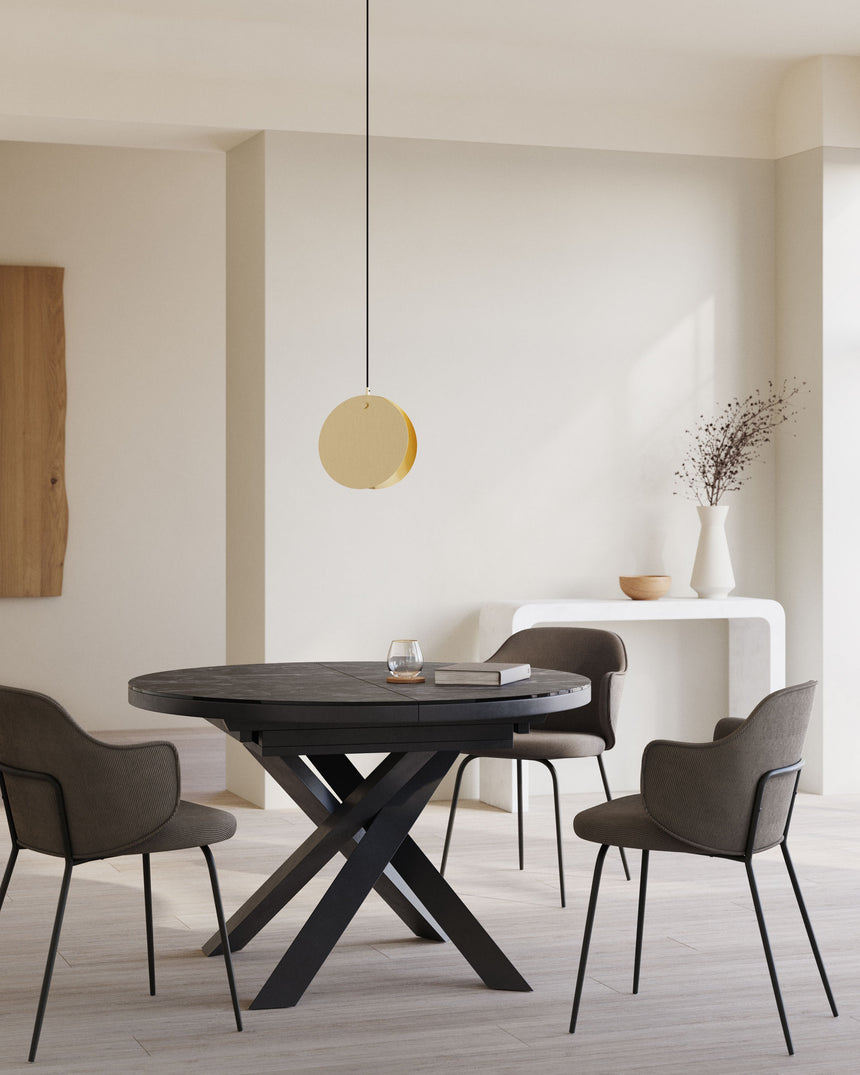 Vashti Ausziehtisch Feinsteinzeugplatte Schwarz Ø 120 x 120 oder 160 cm - ZEN ZONE Furniture
