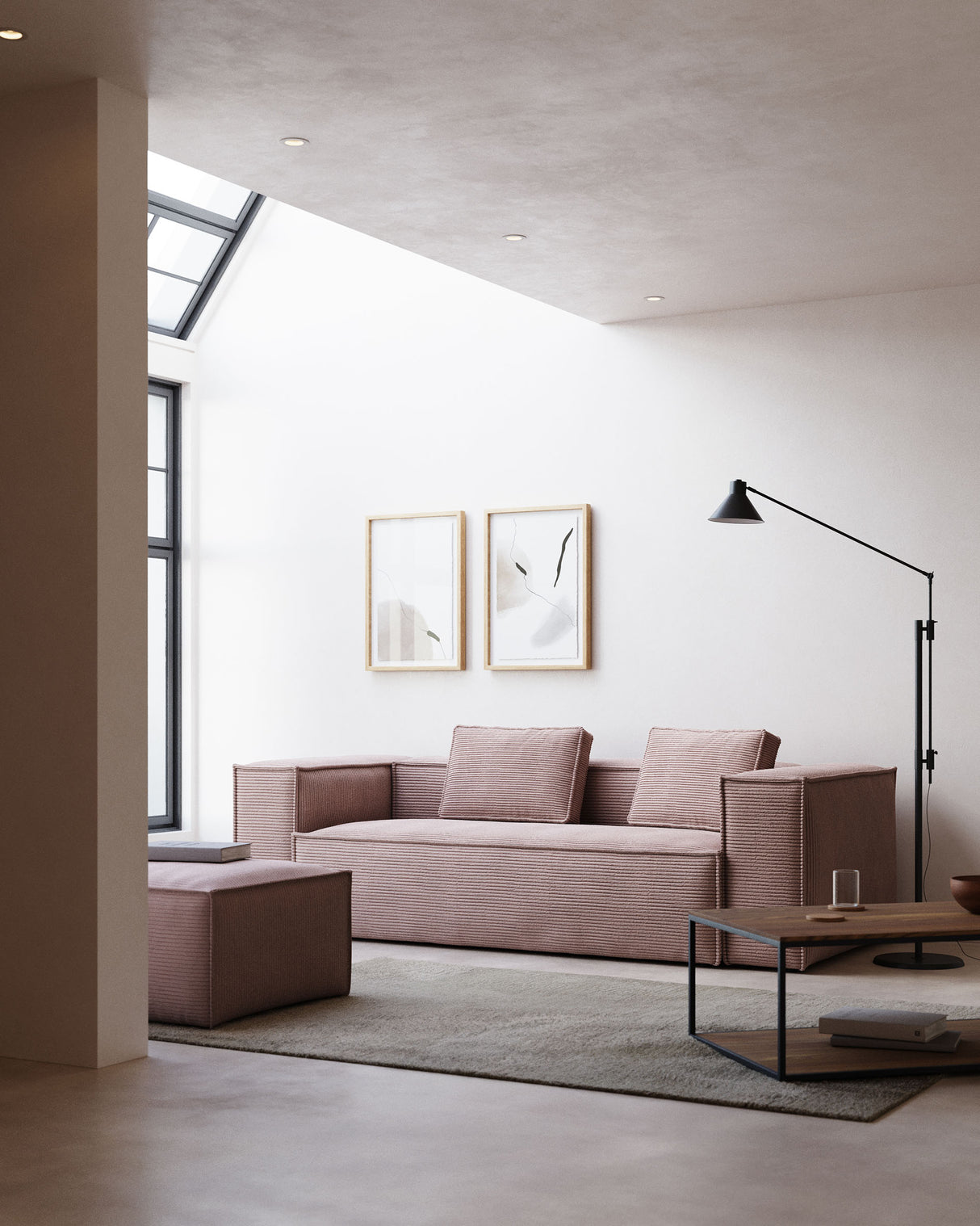 Blok 3-Sitzer-Sofa breiter Cord rosa 240 cm - ZEN ZONE Furniture