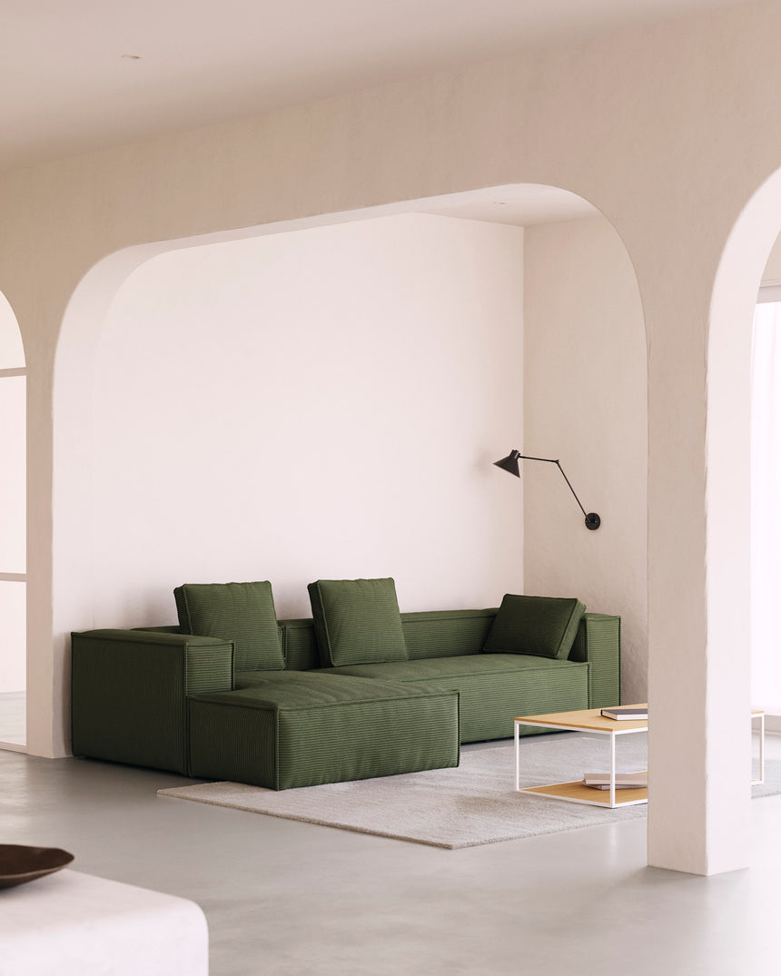 Blok 3-Sitzer-Sofa mit Chaiselongue links breiter Cord grün 300 cm - ZEN ZONE Furniture