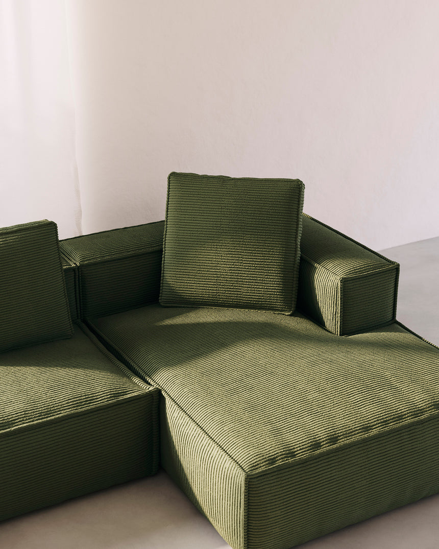 Blok 4-Sitzer-Sofa mit Chaiselongue rechts und breitem Cord grün 330cm - ZEN ZONE Furniture