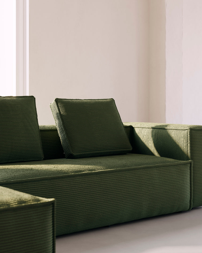 Blok 4-Sitzer-Sofa mit Chaiselongue links breiter Cord grün 330 cm - ZEN ZONE Furniture