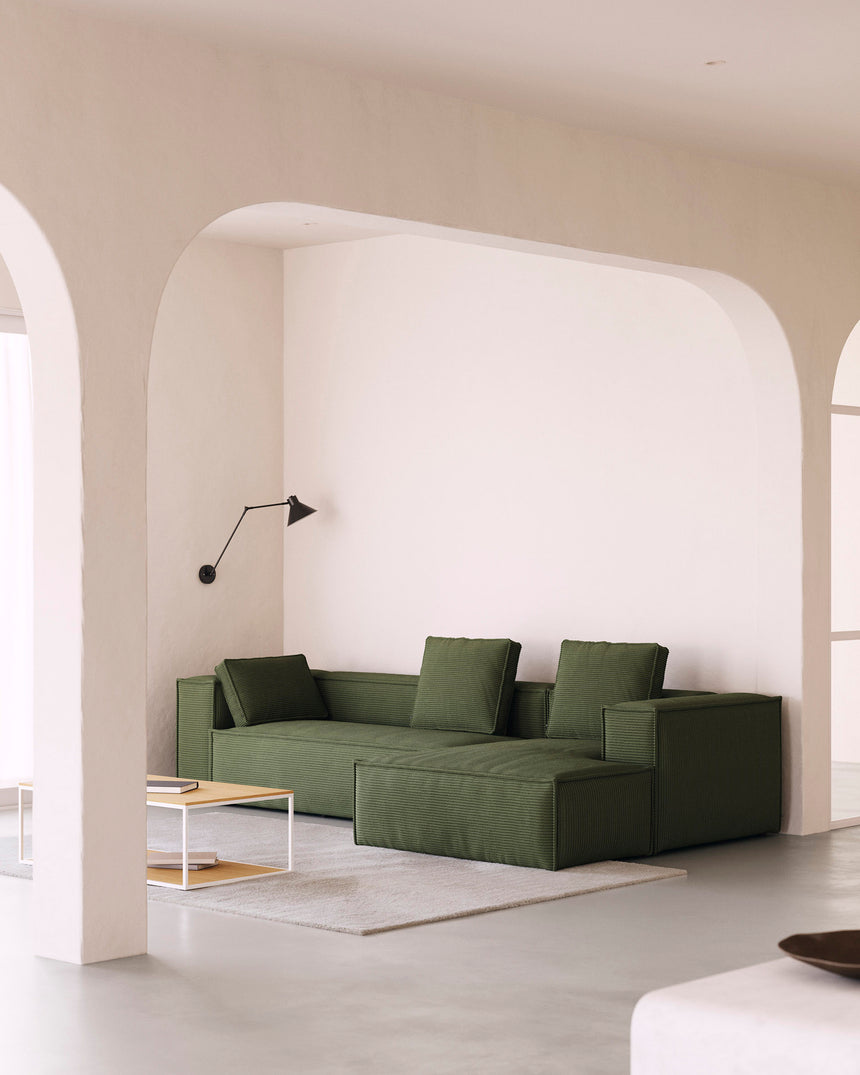 Blok 4-Sitzer-Sofa mit Chaiselongue rechts und breitem Cord grün 330cm - ZEN ZONE Furniture