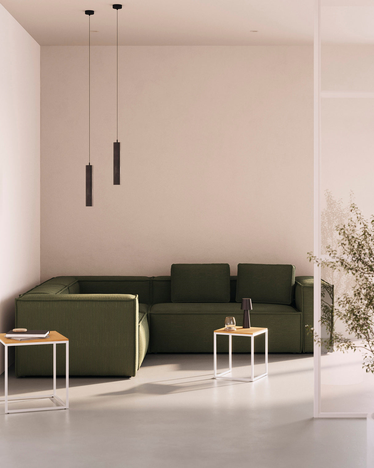 Blok 4-Sitzer Ecksofa dicker Cord grün 290 x 290 cm - ZEN ZONE Furniture