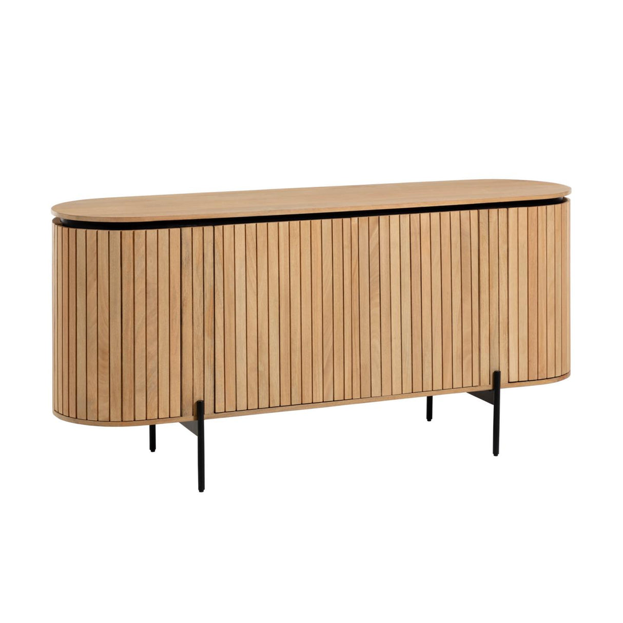 Licia Sideboard mit 4 Türen aus massivem Mangoholz und Metall in Schwarz 170 x 80 cm - ZEN ZONE Furniture