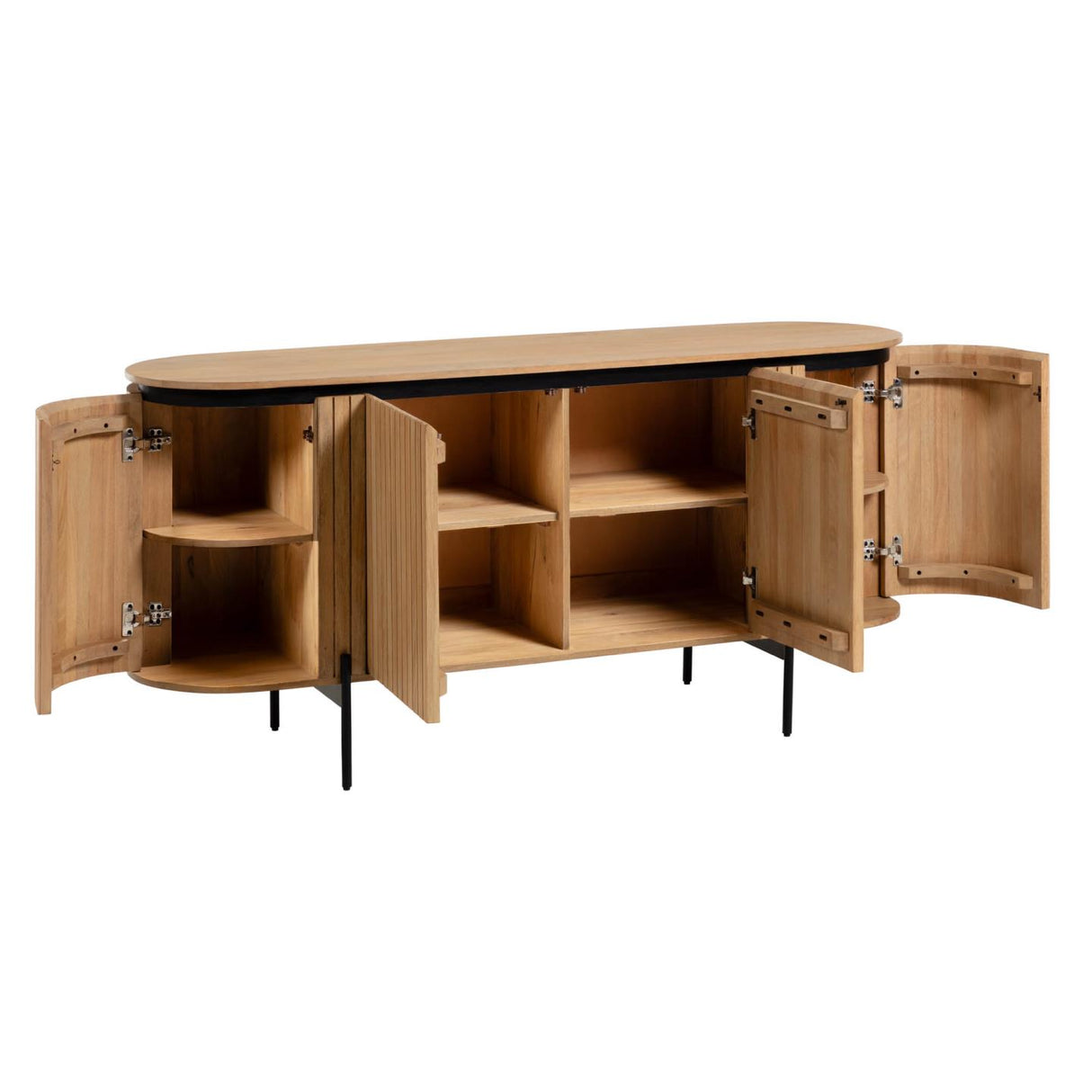 Licia Sideboard mit 4 Türen aus massivem Mangoholz und Metall in Schwarz 170 x 80 cm - ZEN ZONE Furniture