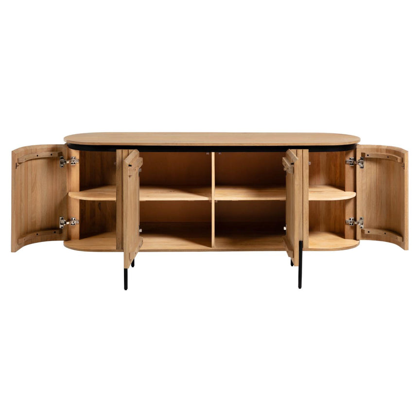 Licia Sideboard mit 4 Türen aus massivem Mangoholz und Metall in Schwarz 170 x 80 cm - ZEN ZONE Furniture