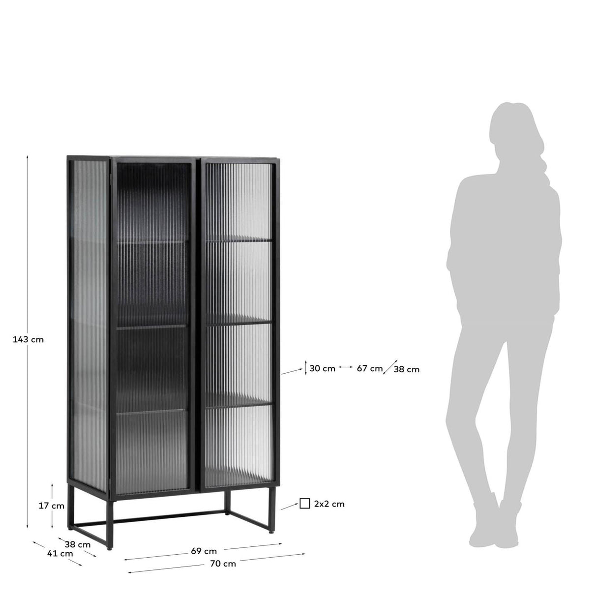 Trixie Vitrine aus Stahl mit schwarzem Finish 70 x 143 cm - ZEN ZONE Furniture