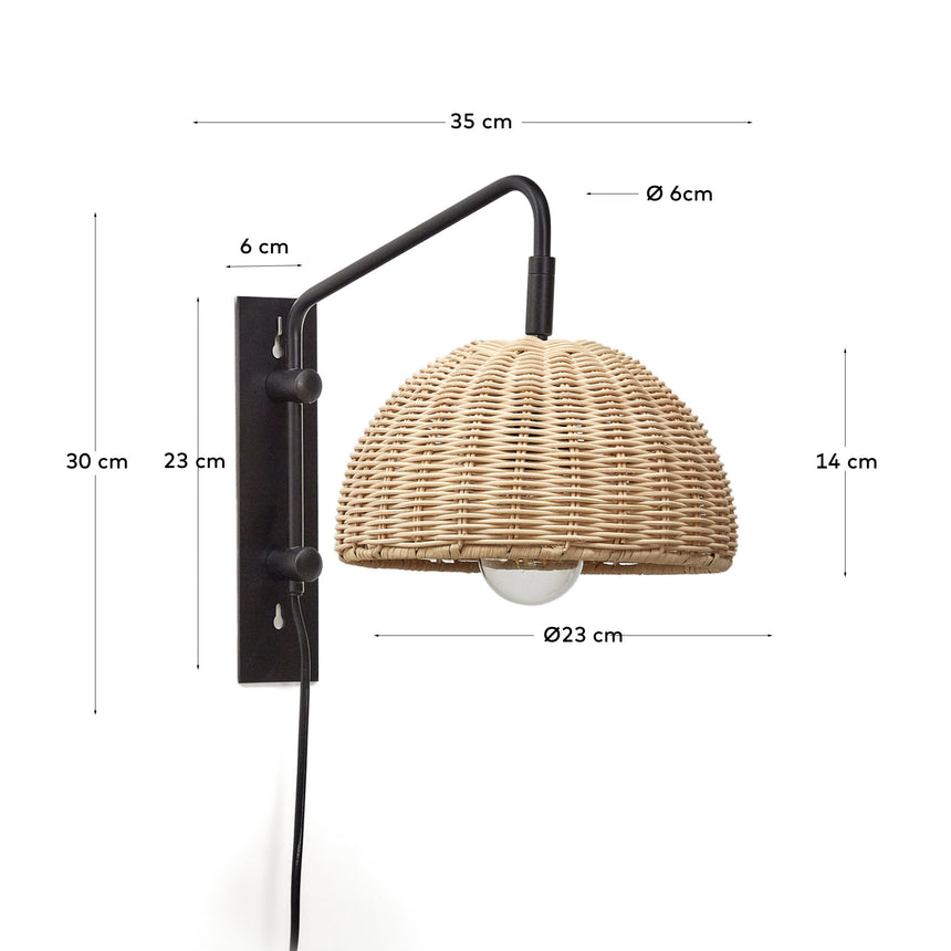 Damila Wandleuchte aus schwarzem Metall und Rattan - ZEN ZONE Furniture