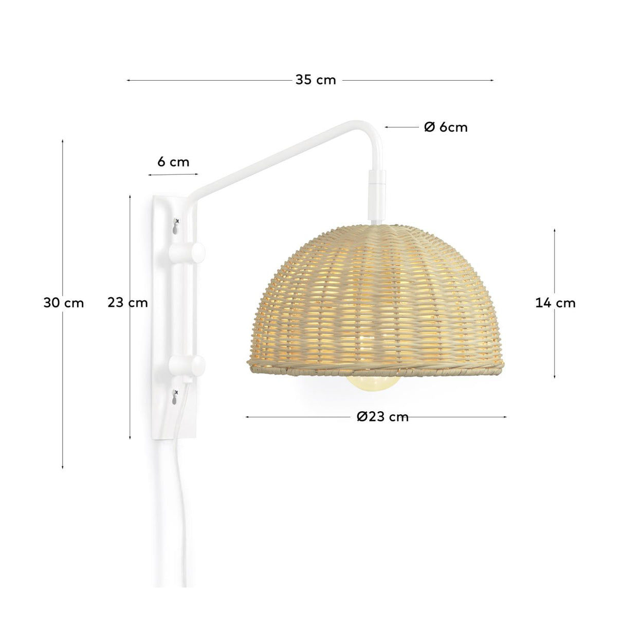 Damila Wandlampe aus Metall weiß und Rattan mit natürlichem Finish - ZEN ZONE Furniture