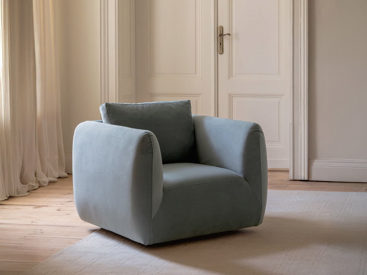 Iga Sessel drehbar aus Samt, Chenille oder Boucle, 95x87 cm - ZEN ZONE Furniture