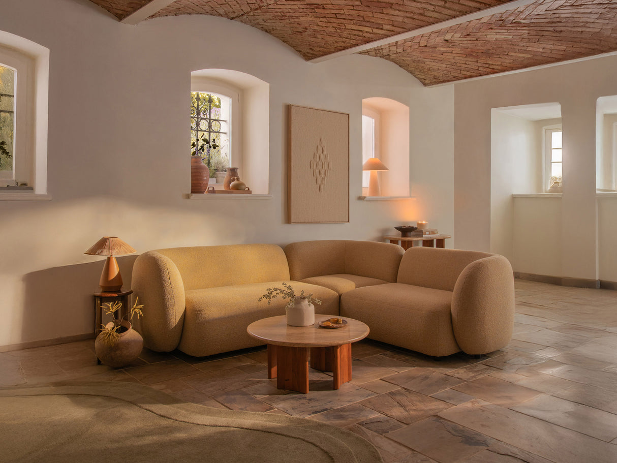 Kate Ecksofa symmetrisch aus Samt, Strukturstoff oder Boucle, 252x252 cm - ZEN ZONE Furniture