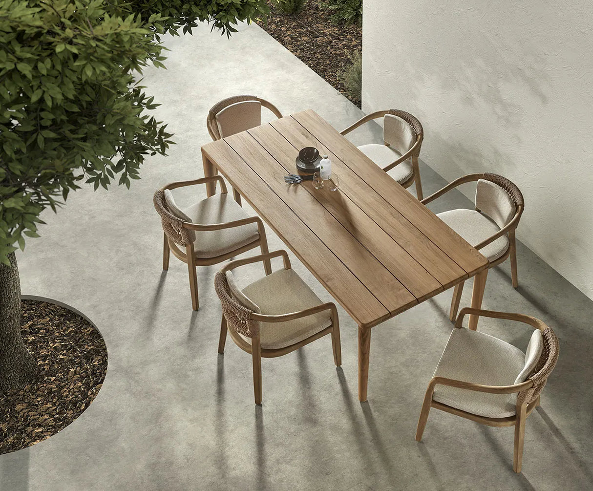 Gartensessel aus Teakholz in Grau mit beigem Geflecht ELISA - ZEN ZONE Furniture