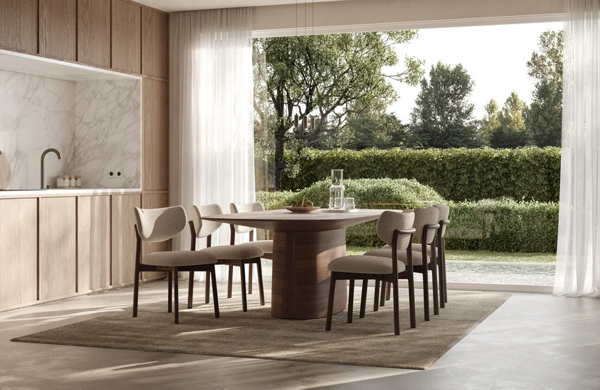 BLAKE Essstuhl stone, Beine aus Holz Dunkelbraun - ZEN ZONE Furniture