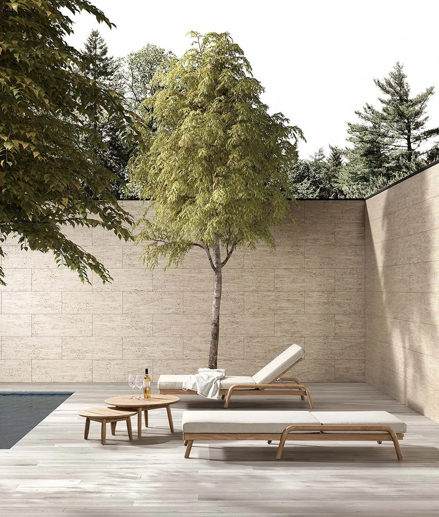 Sonnenliege Boras aus Teakholz mit tonfarbenen Kissen, 200x79x30 cm - ZEN ZONE Furniture