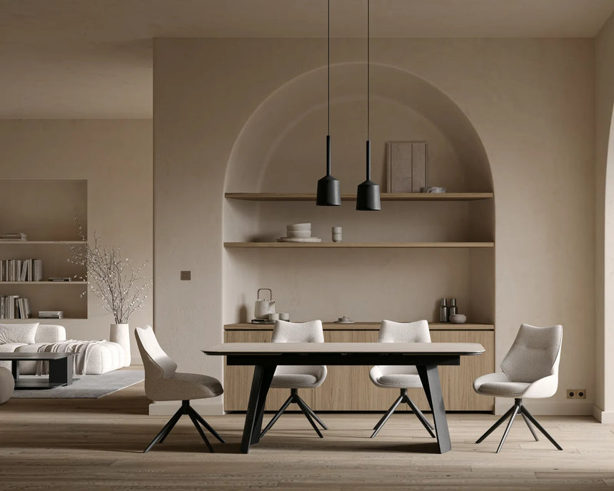CECILIA drehbarer Stuhl Natur, Beine aus Metall in anthrazit - ZEN ZONE Furniture