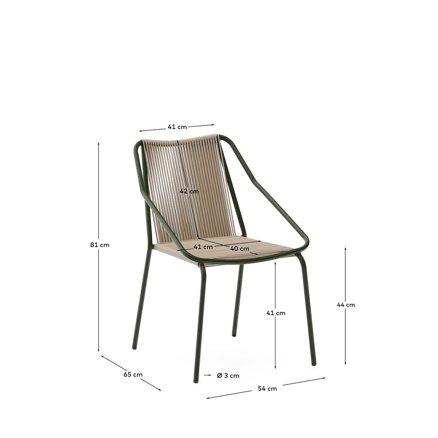 Outdoor-Stuhl Zivia aus écrufarbenem Seil und grün verzinktem Stahl - ZEN ZONE Furniture