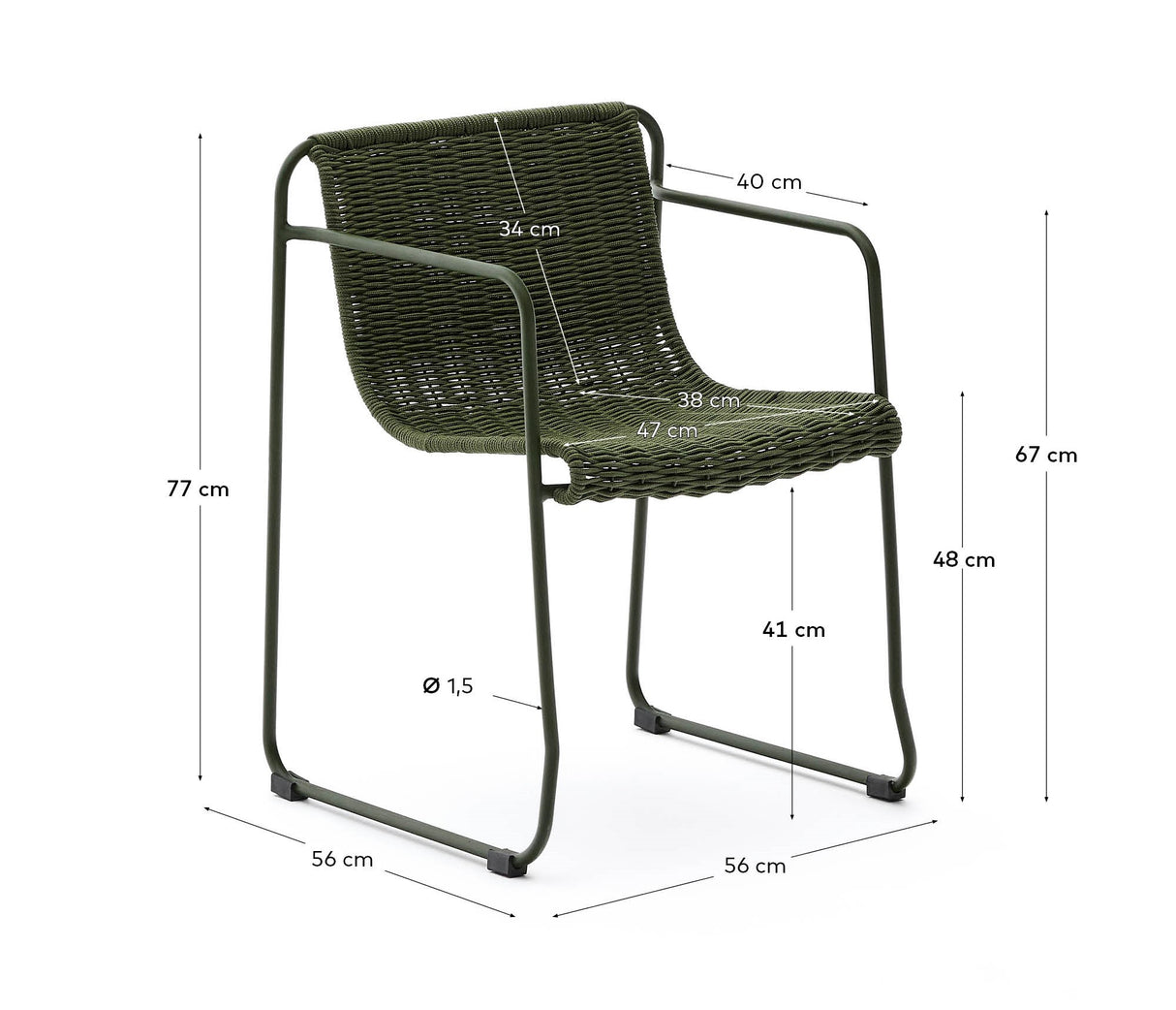 Stuhl Maurina aus grün verzinktem Stahl mit grünem Seil - ZEN ZONE Furniture