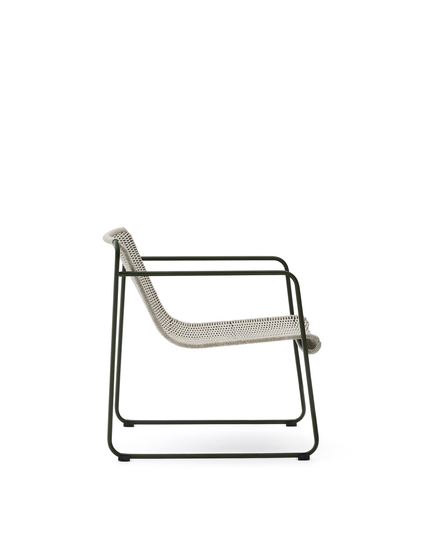 Sessel Maurina aus grün verzinktem Stahl mit écrufarbenem und grauem Seil - ZEN ZONE Furniture