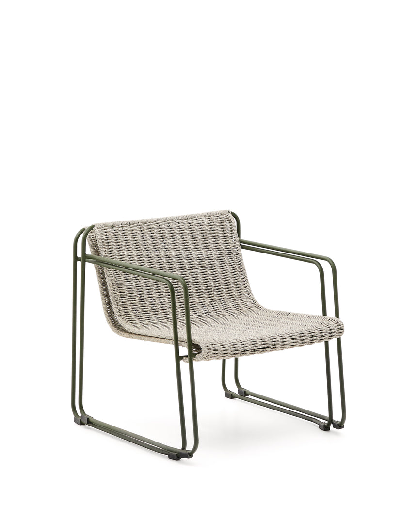 Sessel Maurina aus grün verzinktem Stahl mit écrufarbenem und grauem Seil - ZEN ZONE Furniture