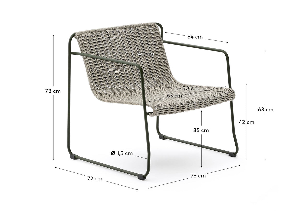 Sessel Maurina aus grün verzinktem Stahl mit écrufarbenem und grauem Seil - ZEN ZONE Furniture