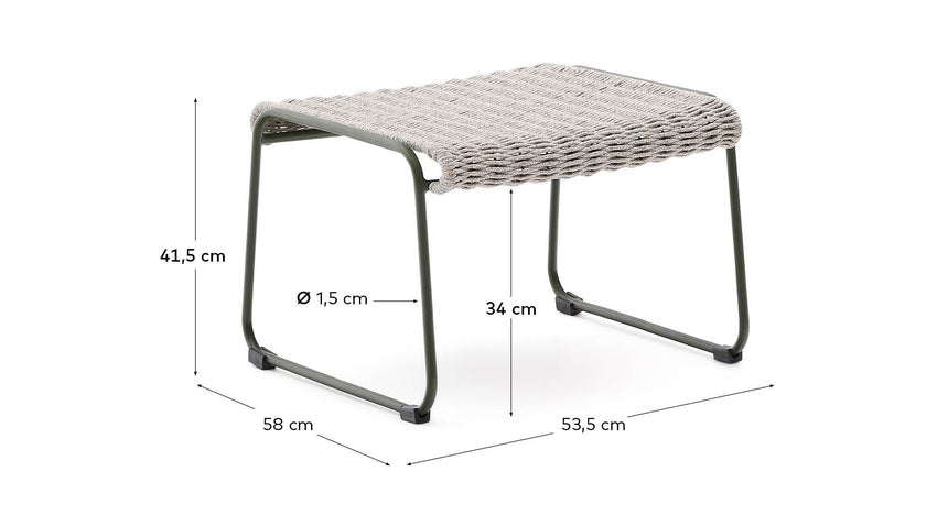 Fußablage Maurina aus grün verzinktem Stahl mit écrufarbenem und grauem Seil 58 x 52,5 cm - ZEN ZONE Furniture