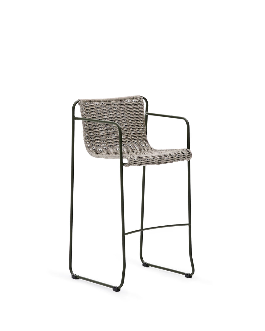 Hocker Maurina aus grün verzinktem Stahl mit écrufarbenem und grauem Seil 74,5 cm - ZEN ZONE Furniture