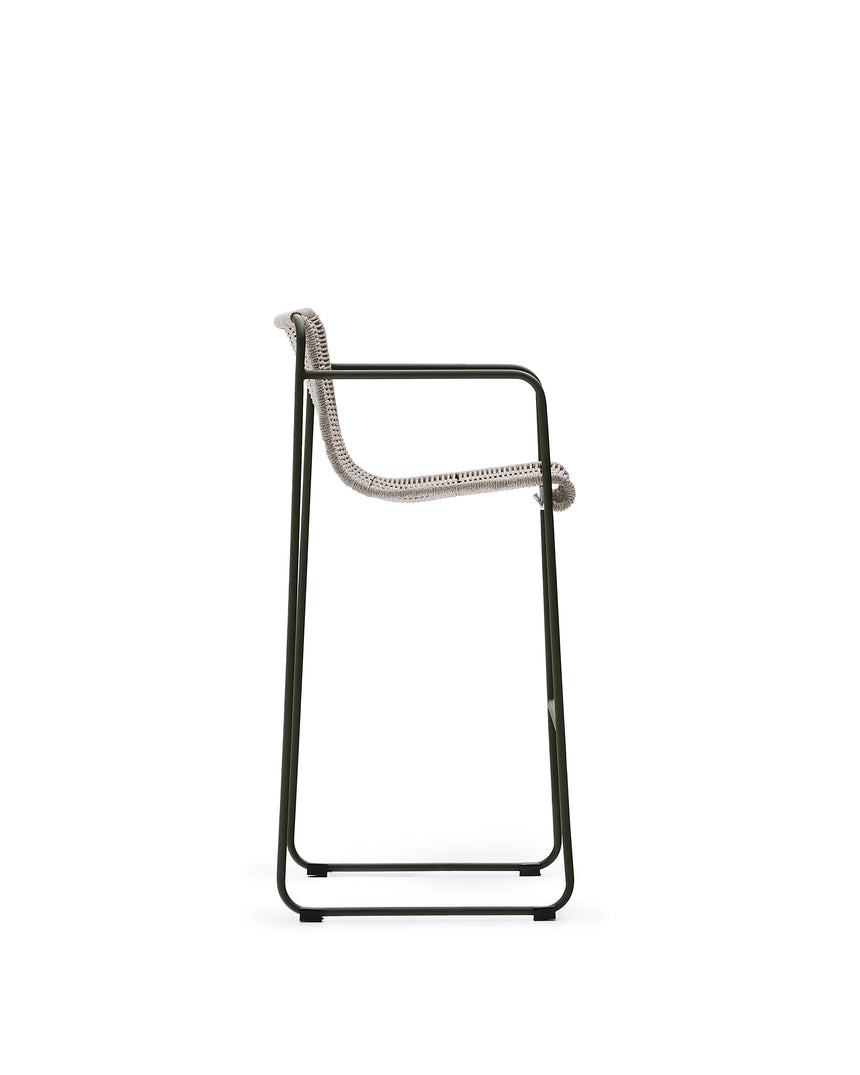 Hocker Maurina aus grün verzinktem Stahl mit écrufarbenem und grauem Seil 74,5 cm - ZEN ZONE Furniture