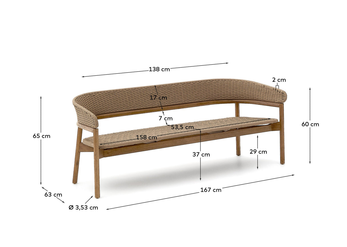 3-Sitzer-Sofa Arinella aus massivem Akazienholz mit Finish in natürlichem Farbton und beigem Seil FSC 100% 167 cm - ZEN ZONE Furniture