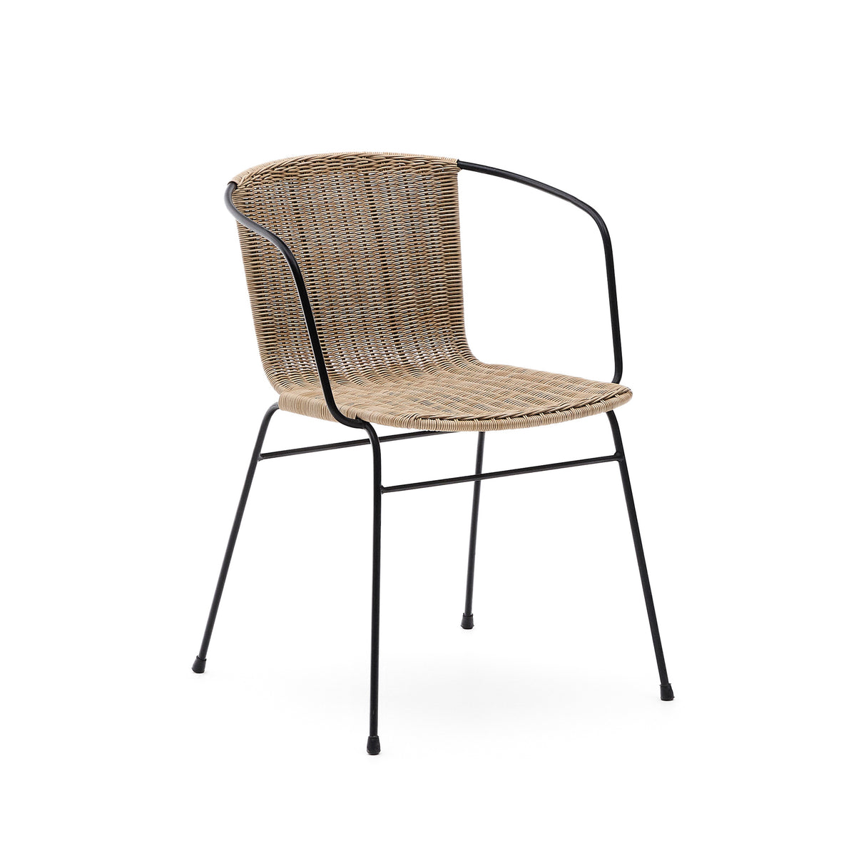 Stapelbarer Stuhl Eltiera aus synthetischem Rattan mit Struktur und Armlehnen aus schwarzem Stahl - ZEN ZONE Furniture