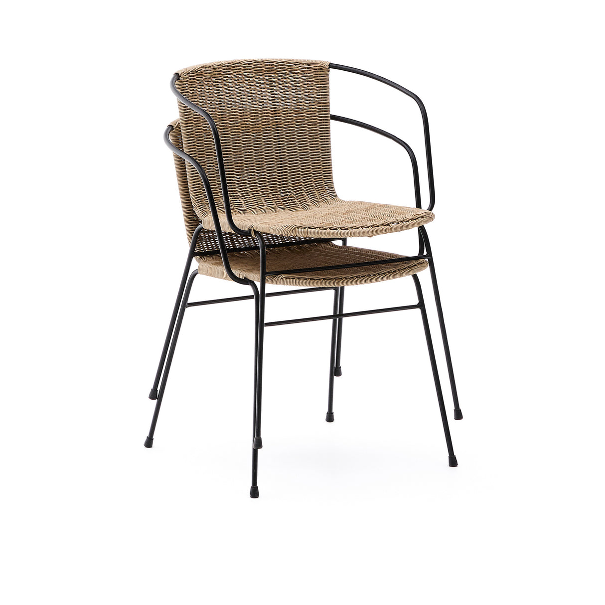Stapelbarer Stuhl Eltiera aus synthetischem Rattan mit Struktur und Armlehnen aus schwarzem Stahl - ZEN ZONE Furniture