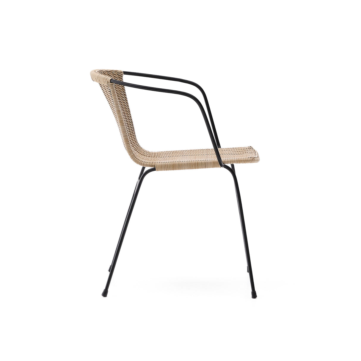 Stapelbarer Stuhl Eltiera aus synthetischem Rattan mit Struktur und Armlehnen aus schwarzem Stahl - ZEN ZONE Furniture