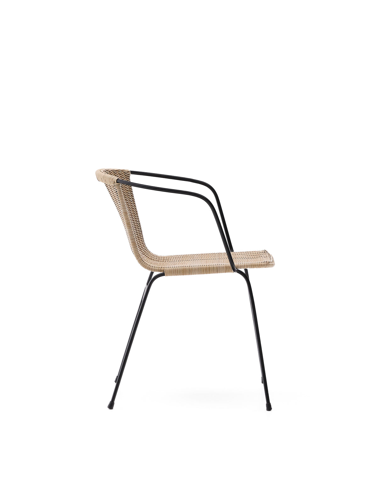 Stapelbarer Stuhl Eltiera aus synthetischem Rattan mit Struktur und Armlehnen aus schwarzem Stahl - ZEN ZONE Furniture